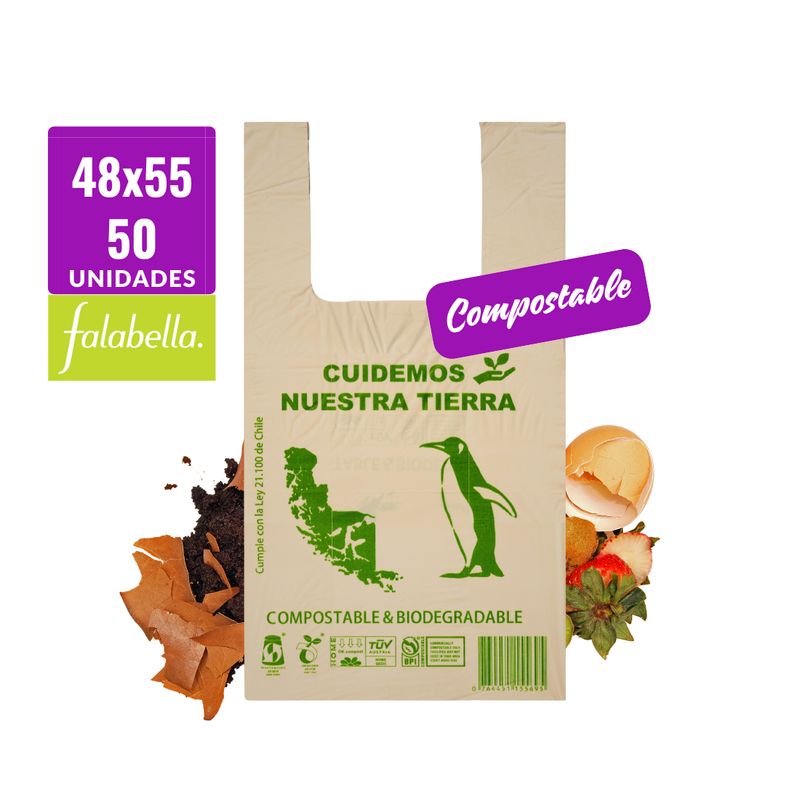 GENERICO - Bolsa Camiseta - Biodegradable & Compostable - 48x55 - 50 unidades