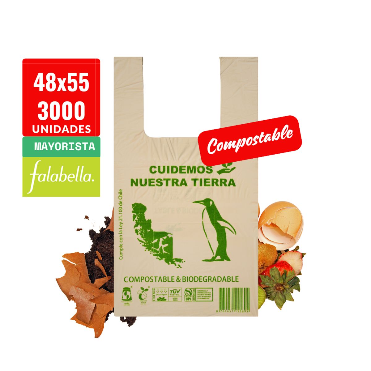 GENERICO - Bolsa Camiseta - Biodegradable & Compostable - 48x55 - 3000 unidades