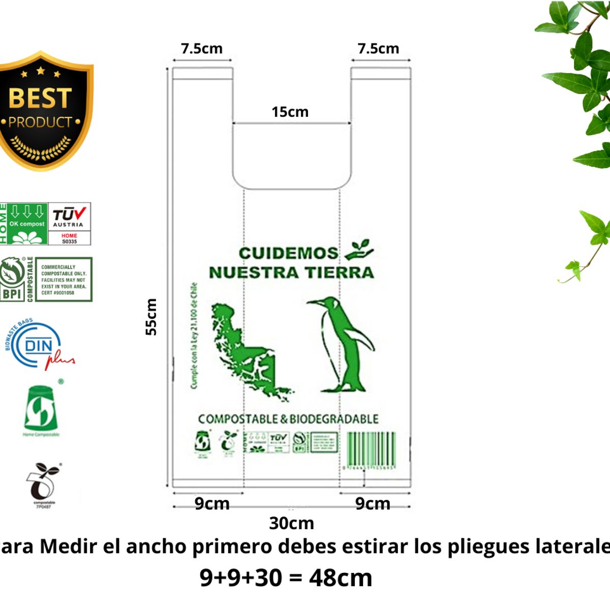 GENERICO - Bolsa Camiseta - Biodegradable & Compostable - 48x55 - 3000 unidades