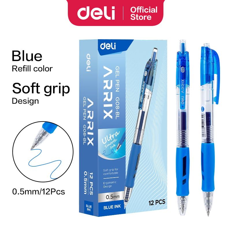 DELI - pack 72 Lápiz tinta gel retráctil 05 mm azul extra suave