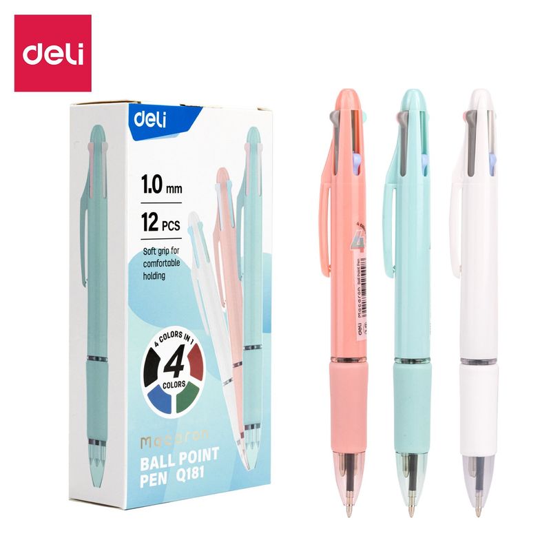 DELI - pack 12 Lápiz Pasta Bolígrafo Multicolor 4 Colores 1 mm