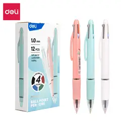 DELI - Pack 12 Lápiz Pasta Bolígrafo Multicolor 4 Colores 1 mm