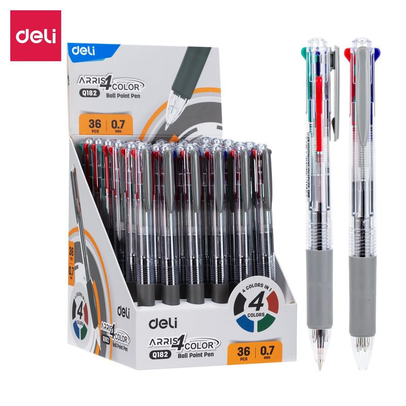 DELI - pack 36 Lápiz pasta bolígrafo multicolor 4 colores 07mm
