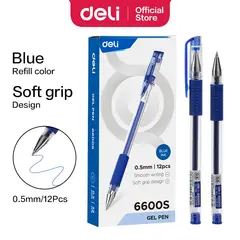 DELI - Pack 36 Lápiz tinta gel 05 mm azul con grip suave
