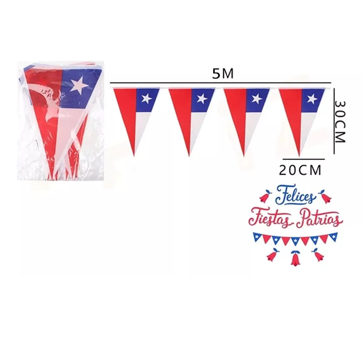 GENERICO - Pack X6 Banderines Guirnaldas Fiestas Patrias Chilenas 5m