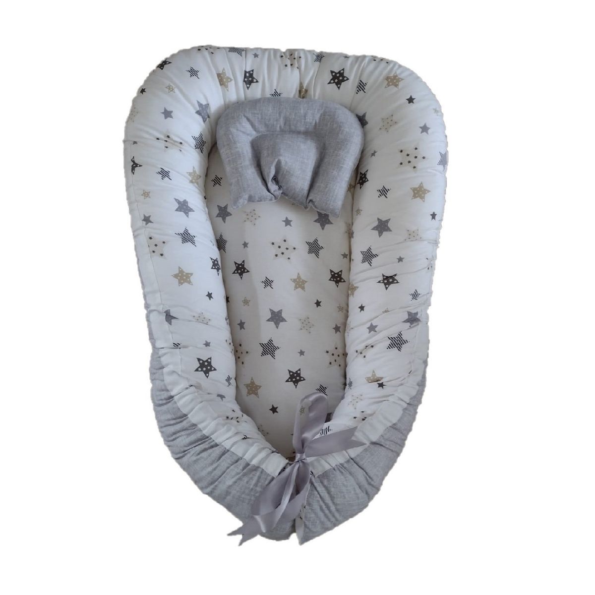 GENERICO - Nidito Colecho Blanco Estrellas Gris-Beige con Gris Jaspeado
