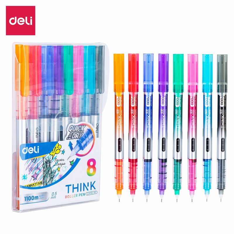 DELI - pack 8 colores Lápiz Rollerball Punta Fina 05 mm Tinta