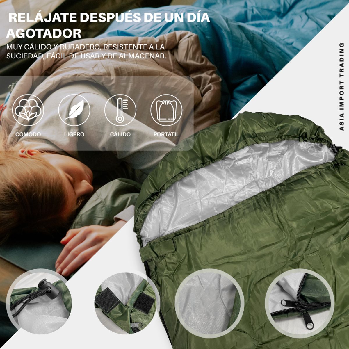 PWRFITNESS - Saco de Dormir Expandible 2 en 1 Verde 148x202 cm