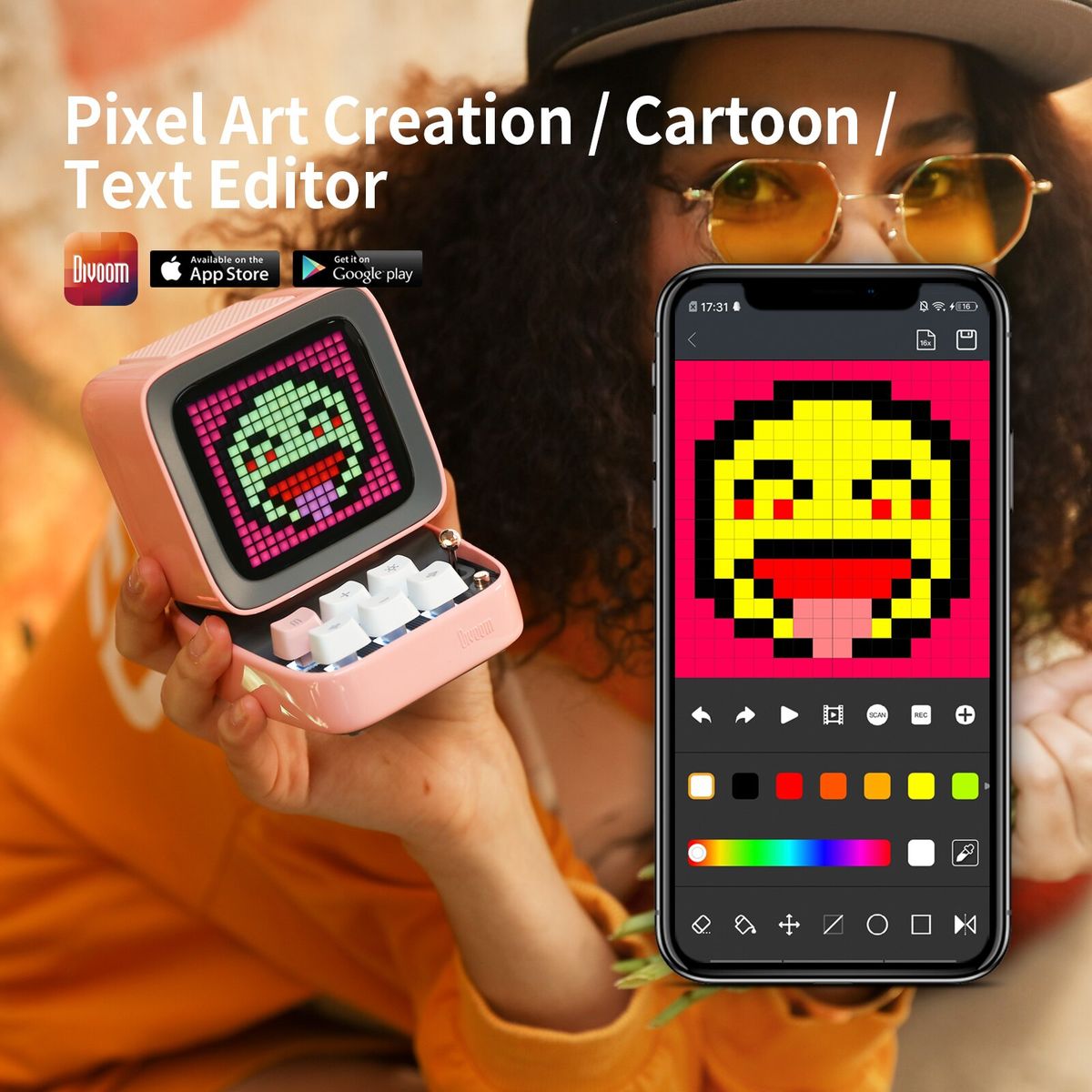 DIVOOM - Divoom Ditoo Pro Parlante Bluetooth Retro Smart Pixel Art - color Rosa