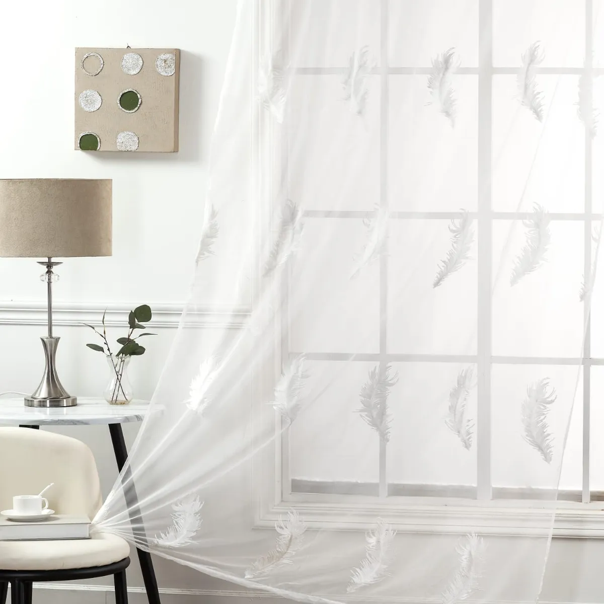 DIANA - visillo translucido bordado PLUMAJE140x230 2 paño con argolla TF
