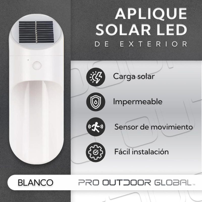 PRO OUTDOOR - Aplique Led Solar Para Exterior Blanco