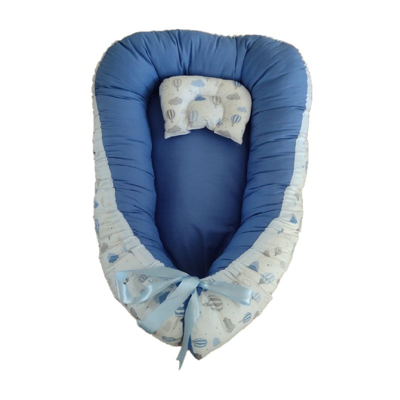 GENERICO - Nidito Colecho Blanco Globos Azules y Grises con Azul Jeans