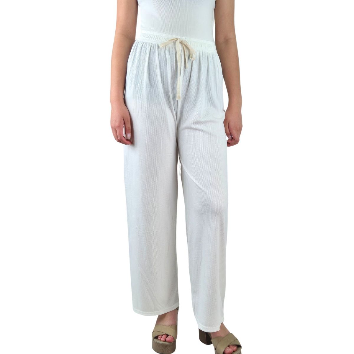 LIKE SHOP - Pantalon Palazzo Acanalado Mujer Cintura Elasticada Verano Colores 369