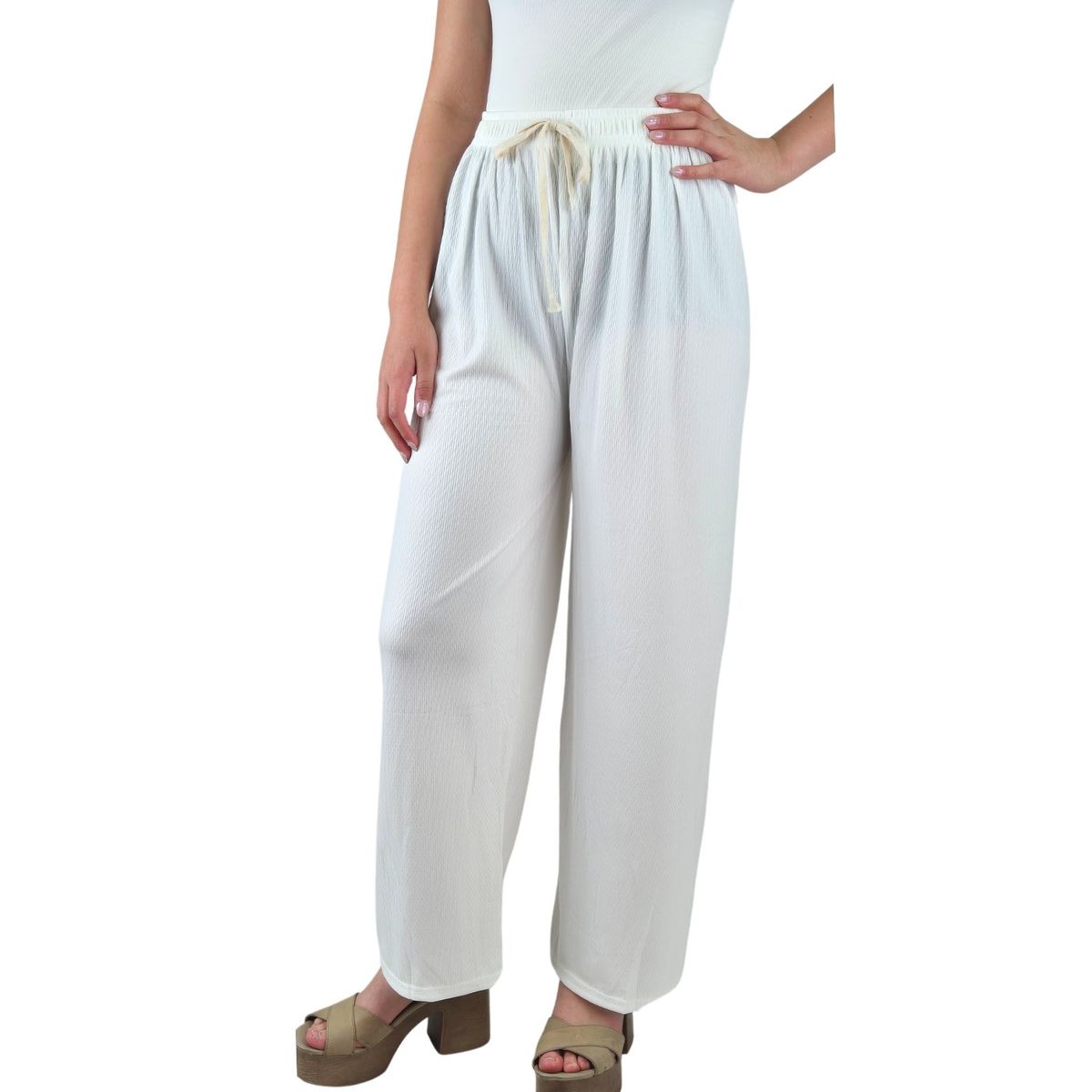 LIKE SHOP - Pantalon Palazzo Acanalado Mujer Cintura Elasticada Verano Colores 369
