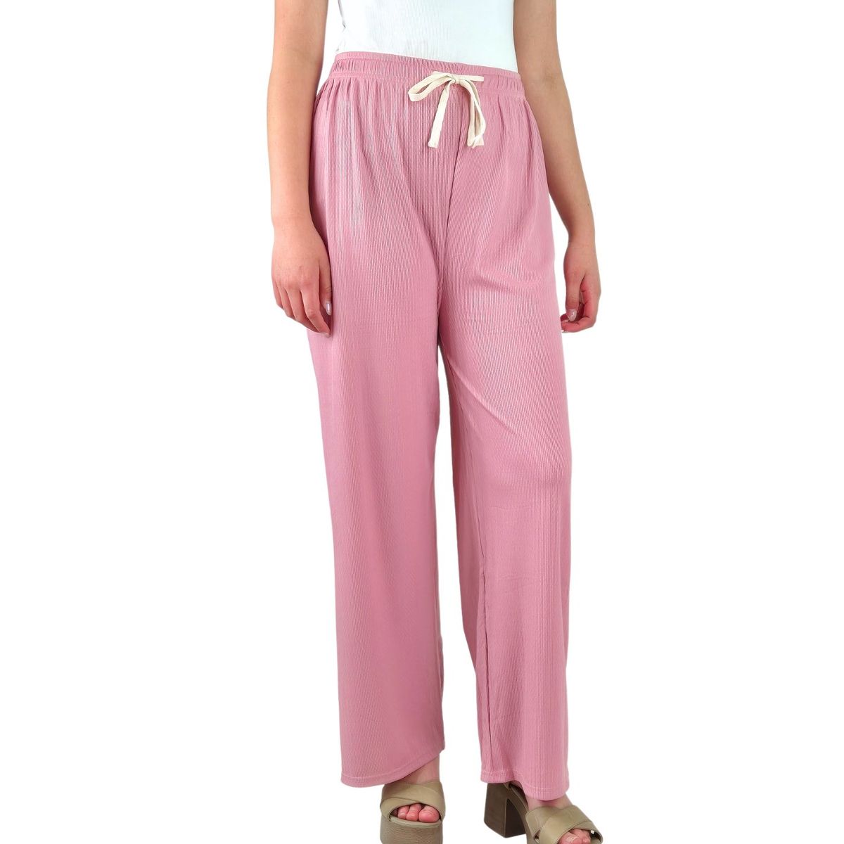 LIKE SHOP - Pantalon Palazzo Acanalado Mujer Cintura Elasticada Verano Colores 369
