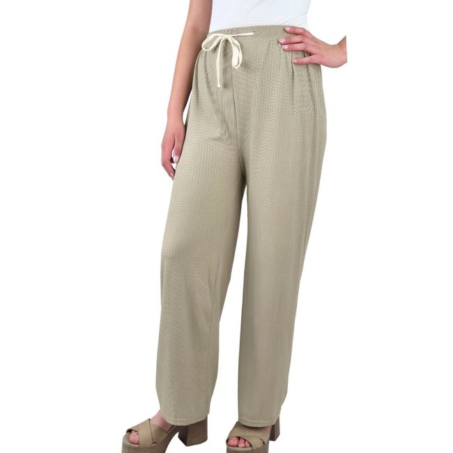 LIKE SHOP - Pantalon Palazzo Acanalado Mujer Cintura Elasticada Verano Colores 369