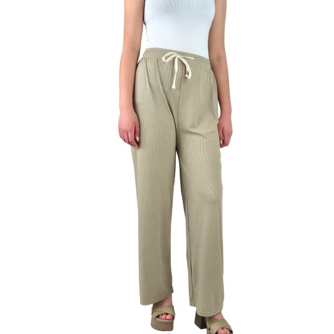 LIKE SHOP - Pantalon Palazzo Acanalado Mujer Cintura Elasticada Verano Colores 369