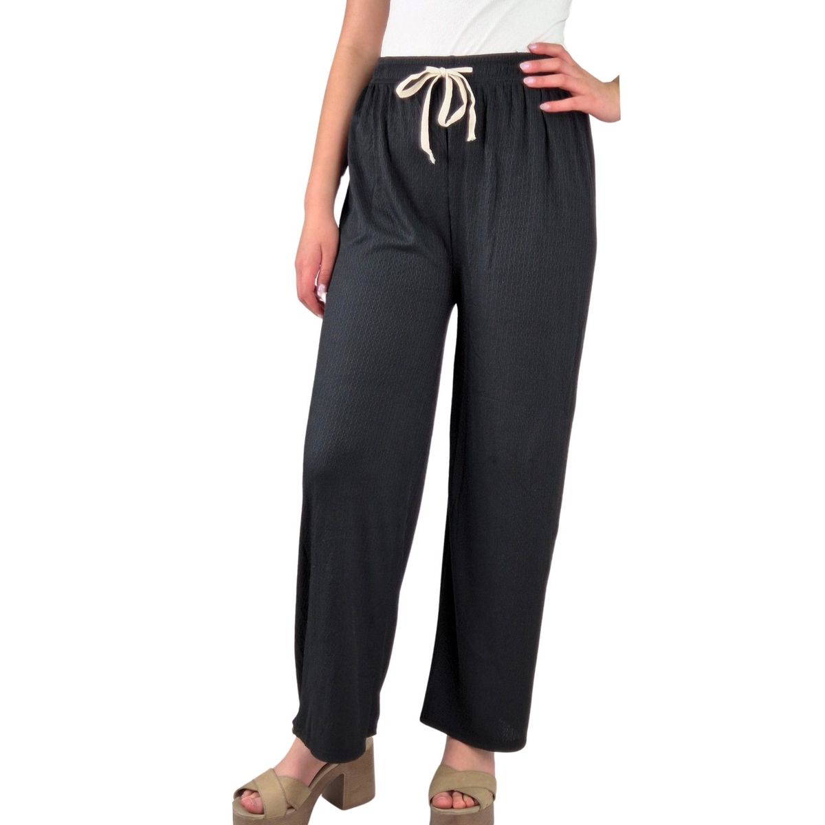 LIKE SHOP - Pantalon Palazzo Acanalado Mujer Cintura Elasticada Verano Colores 369