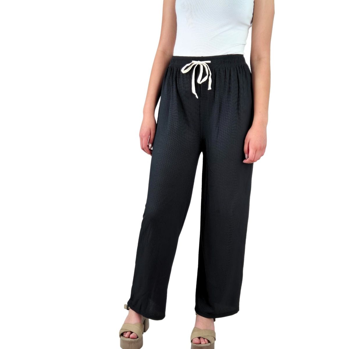 LIKE SHOP - Pantalon Palazzo Acanalado Mujer Cintura Elasticada Verano Colores 369