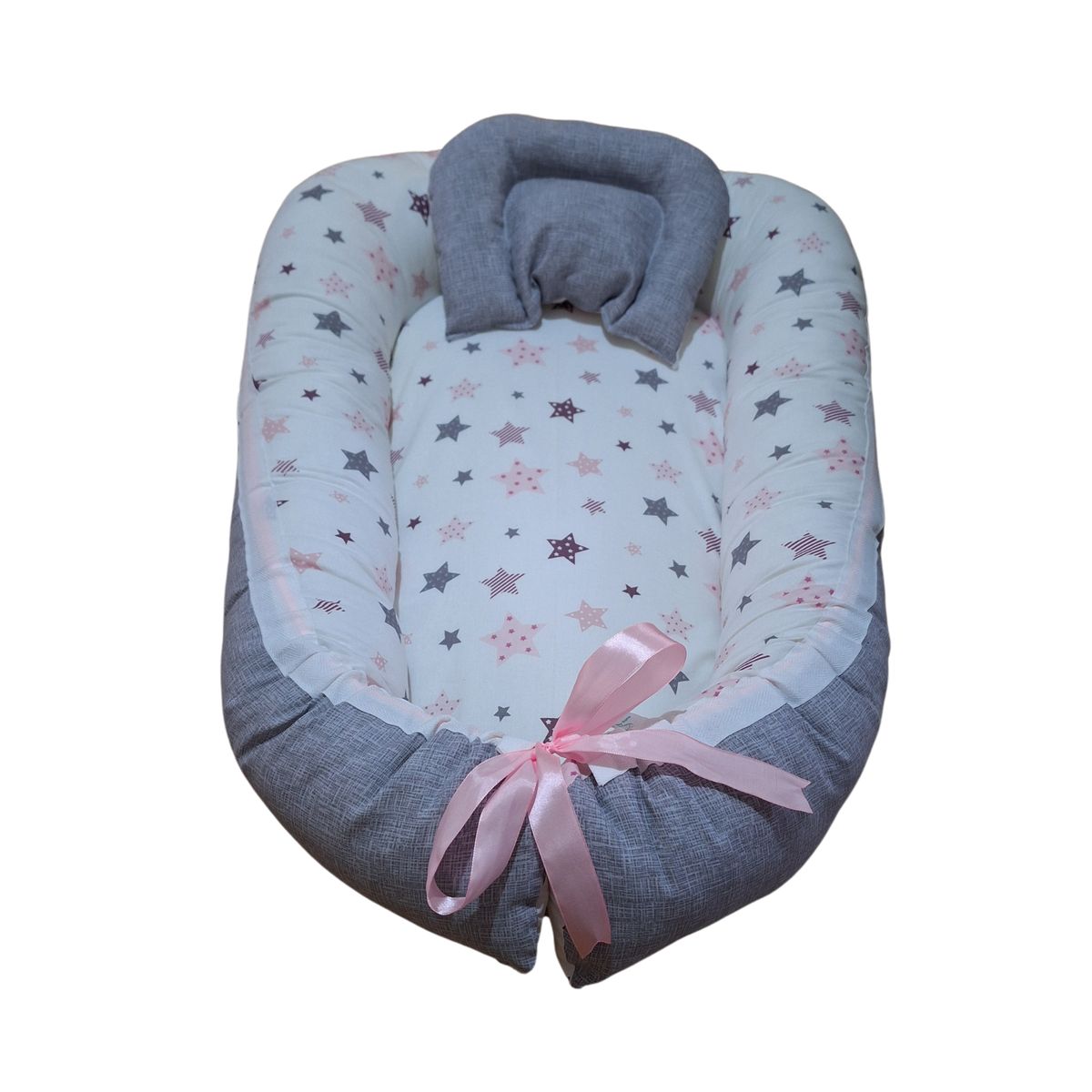 GENERICO - Nidito Colecho Blanco Estrellas Rosado-Lila - Gris Jaspeado