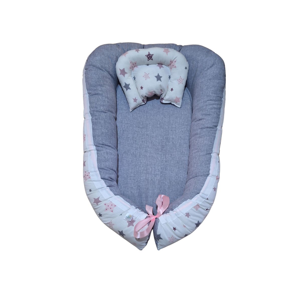 GENERICO - Nidito Colecho Blanco Estrellas Rosado-Lila - Gris Jaspeado