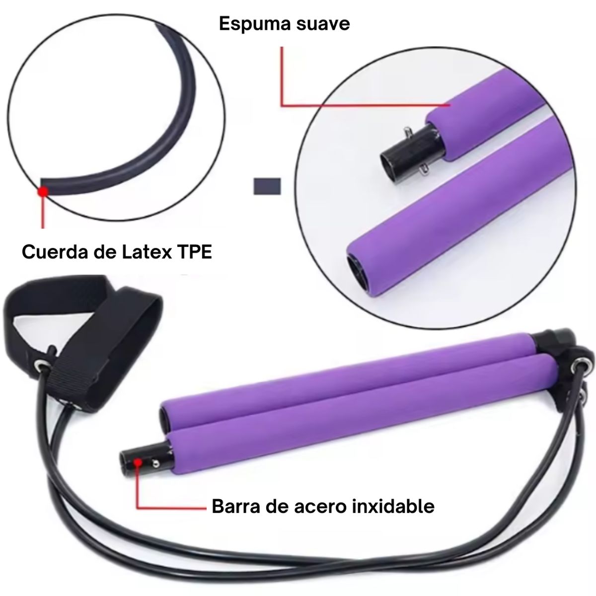 GENERICO - Barra Pilates Yoga Con Bandas Elásticas