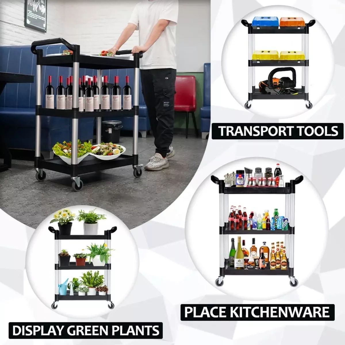 GENERICO - Carro Utilitario Multiuso 3 Niveles 80x43x96cm