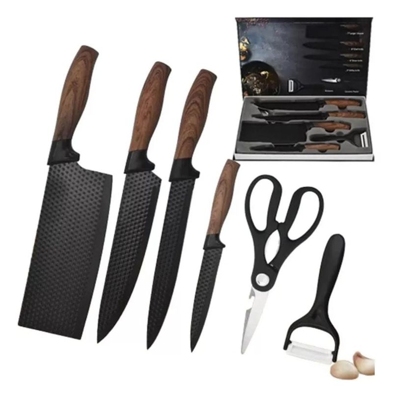 GENERICO - Elegante Juego De Cuchillos 6 Piezas Antiadherente Premium