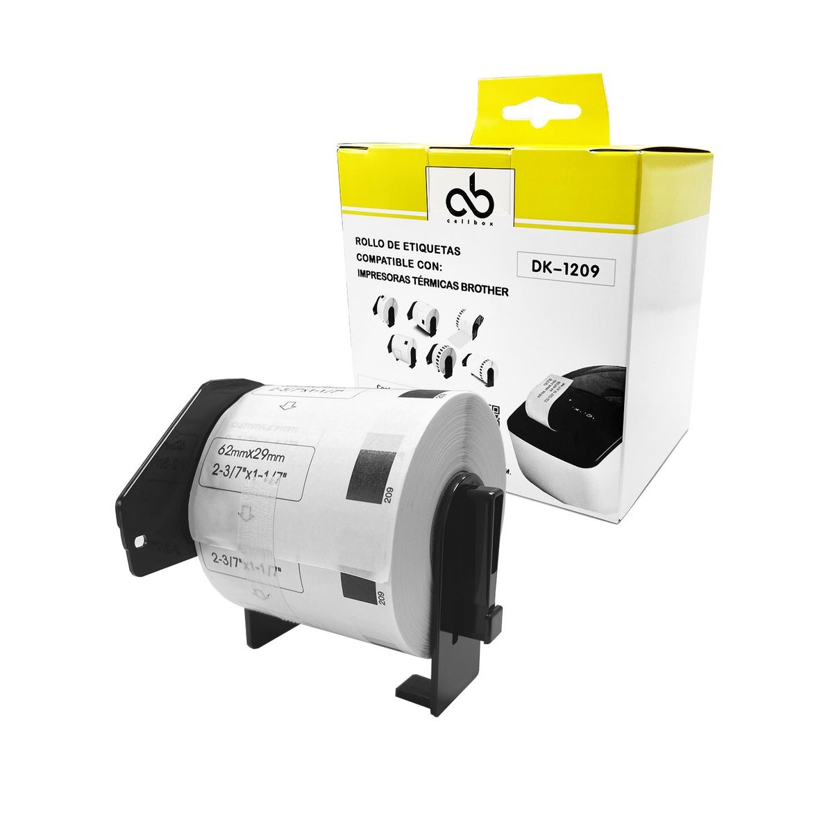CELLBOX - Rollo + Soporte Etiqueta DK 1209 - 29mm x 62mm - 800/rollo