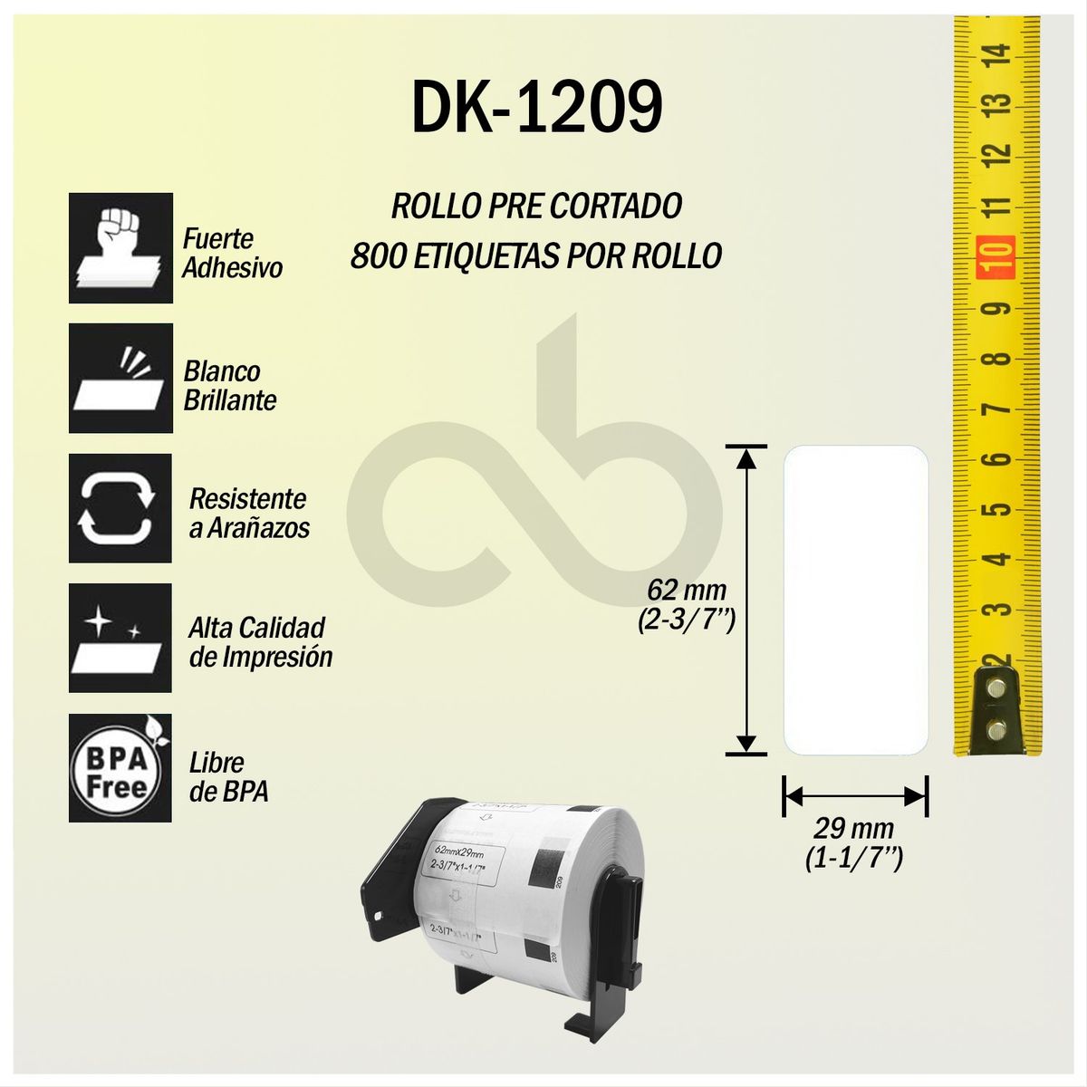 CELLBOX - Rollo + Soporte Etiqueta DK 1209 - 29mm x 62mm - 800/rollo