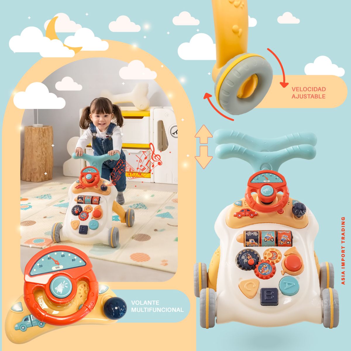 KIDSTAR - Andador Infantil Multifuncional con Juegos y Volante Musical