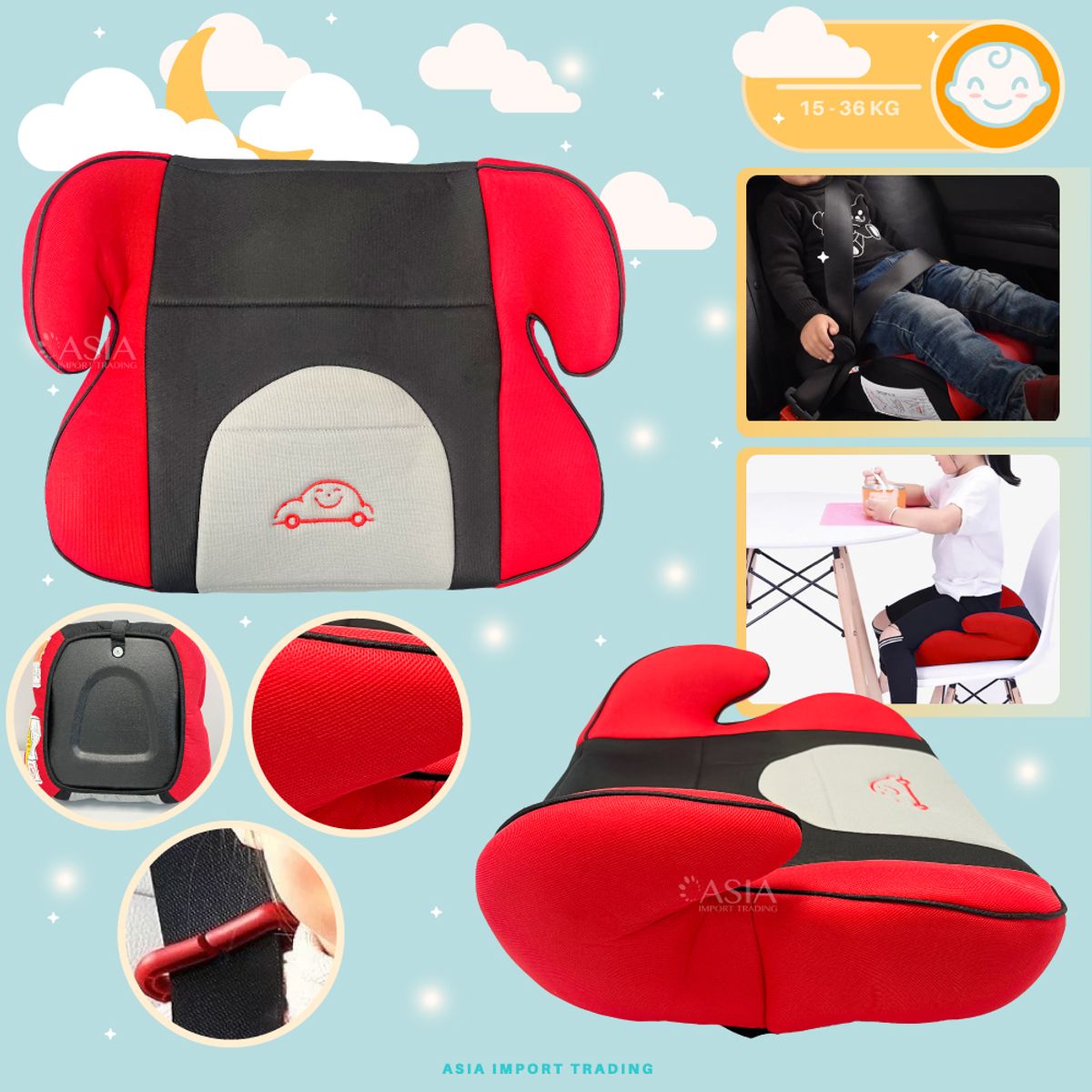 KIDSTAR - Alzador Infantil Booster Car Rojo 15-36 kg