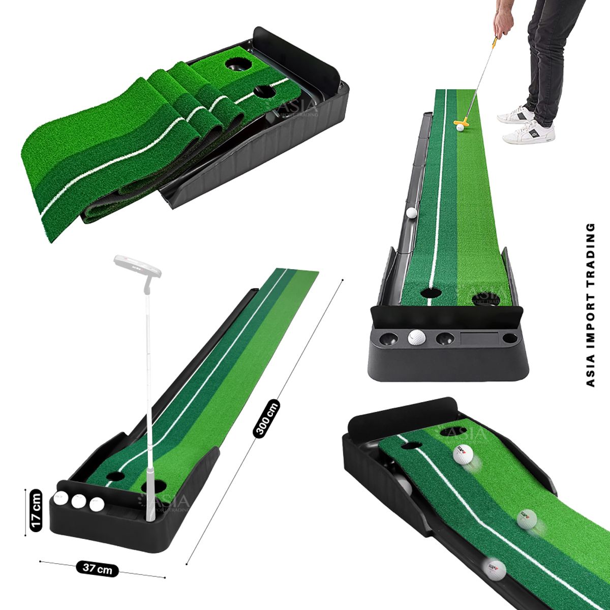 PWRFITNESS - Pista de Golf Portátil Pro Putt 3 m con Retorno Automático