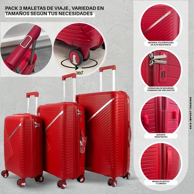Imagen 2 del producto Set de 3 Maletas Rígidas color Rojo