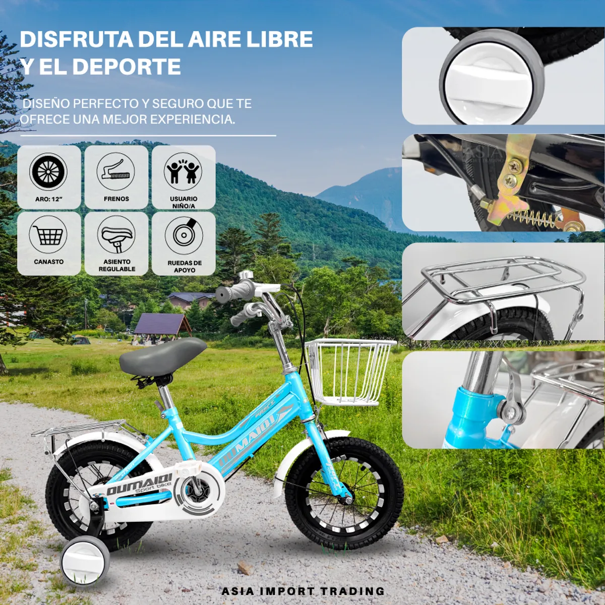 SIBOG - Bicicleta Infantil Aro 12 Celeste
