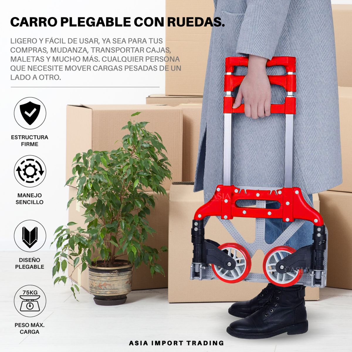 HOME & DESING - Carro de carga plegable Rojo
