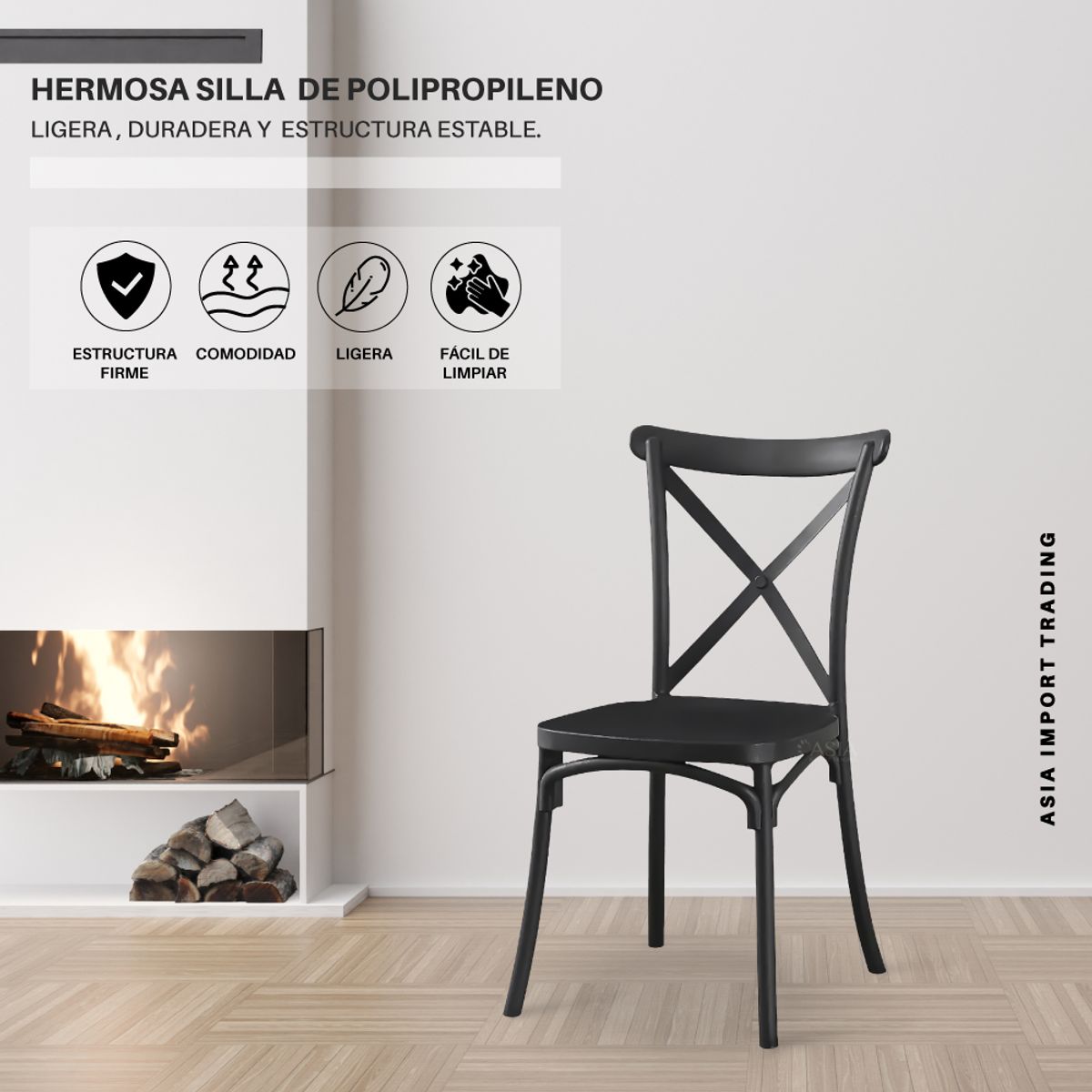 HOME & DESING - Silla Negra con Respaldo Cruzado