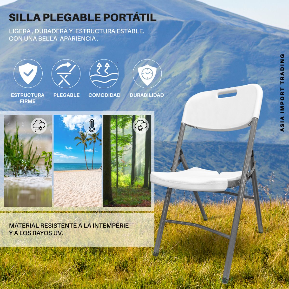 HOME & DESING - Silla Blanca Plegable respaldo Liso