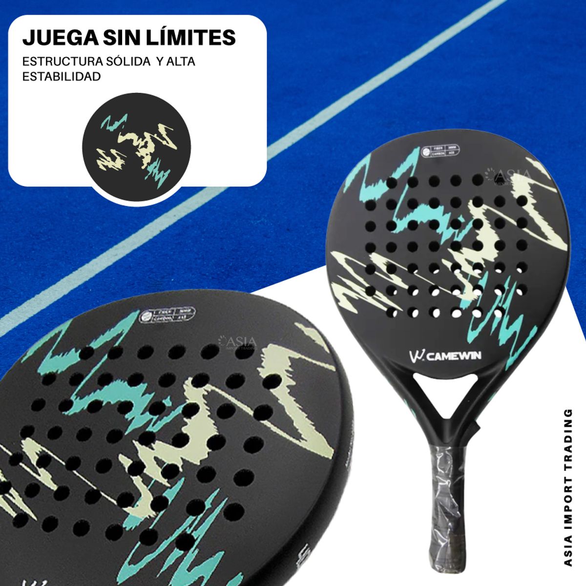 PWRFITNESS - Pala de Padel Negra con Verde modelo 4018