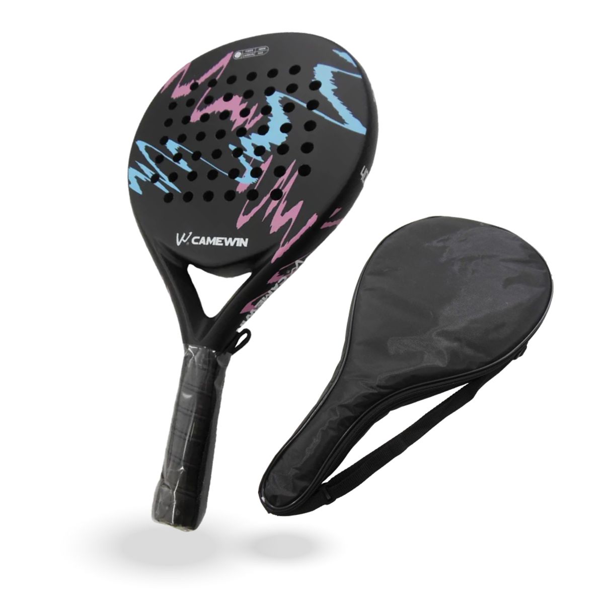 PWRFITNESS - Pala de Pádel Black Edition con Funda –Diseño Vintage Pro Negra con Rosado