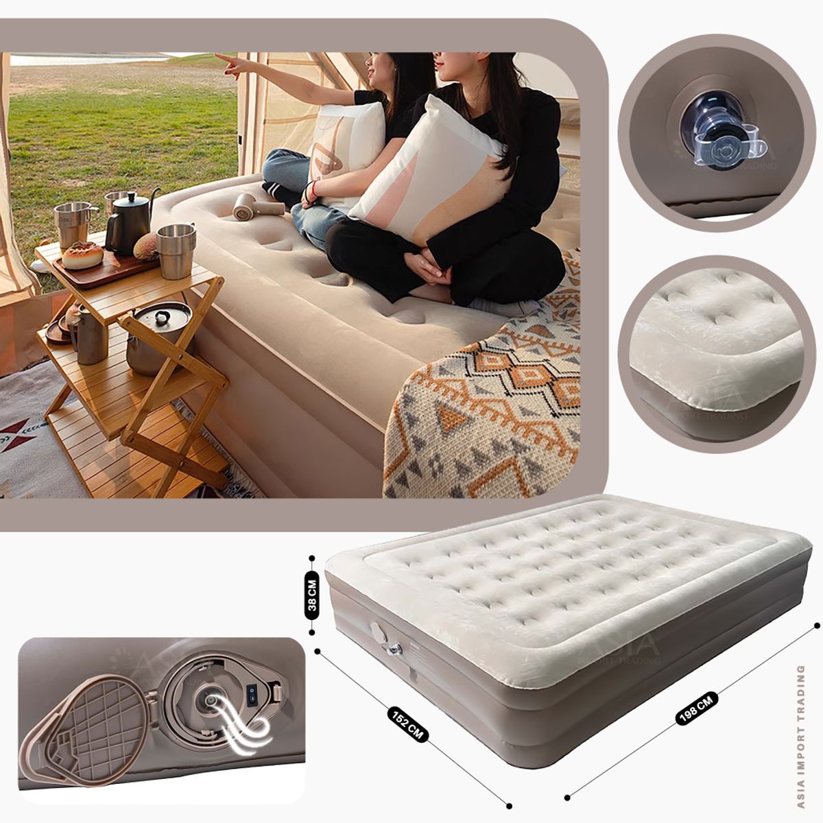 HOME & DESING - Cama Inflable 2 plazas con inflador incorporado