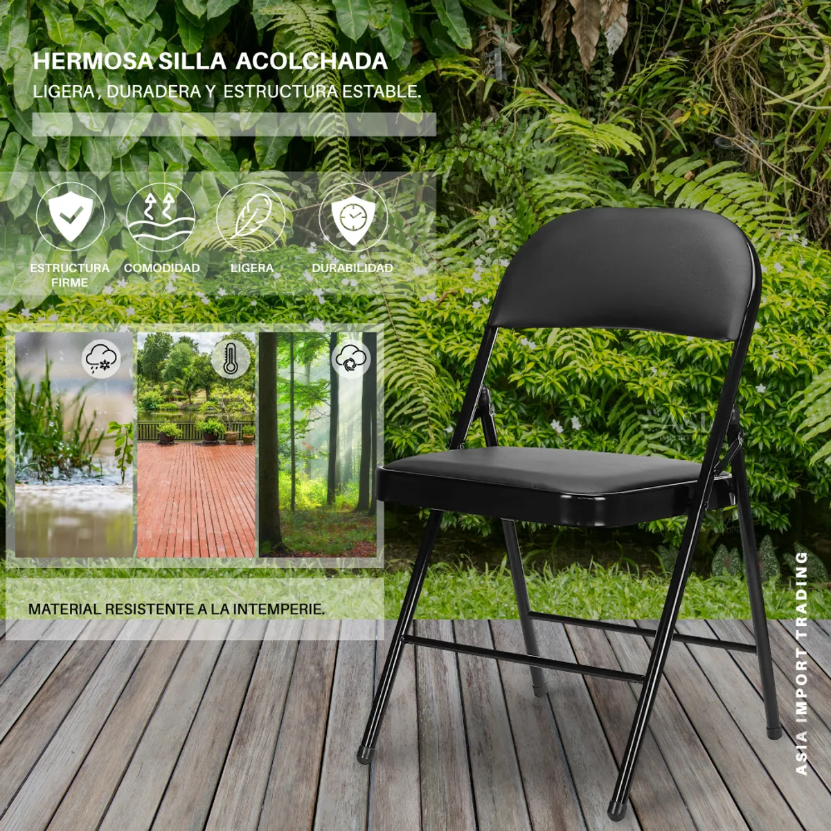 HOME & DESING - Silla Plegable Negra Acolchada