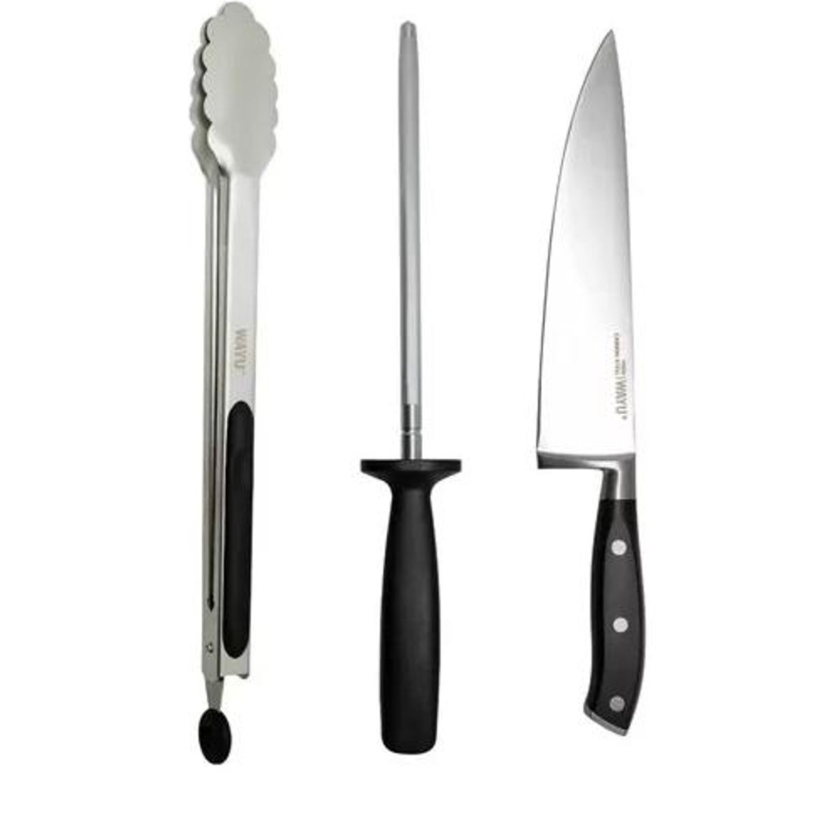 GENERICO - Set Parrillero 3 Piezas Wayu cuchillo + Pinzas + Afilador