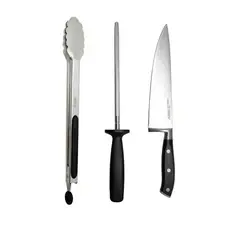 GENERICO - Set Parrillero 3 Piezas Wayu cuchillo + Pinzas + Afilador