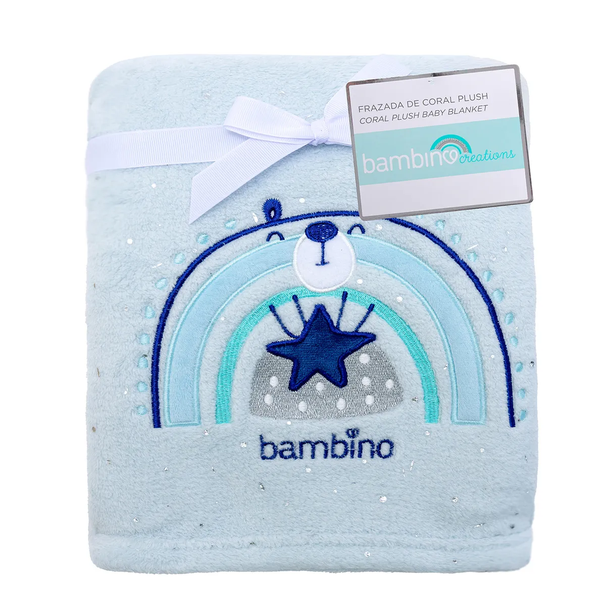 BAMBINO - Frazada De Coral Plush Celeste Arcoiris Niño