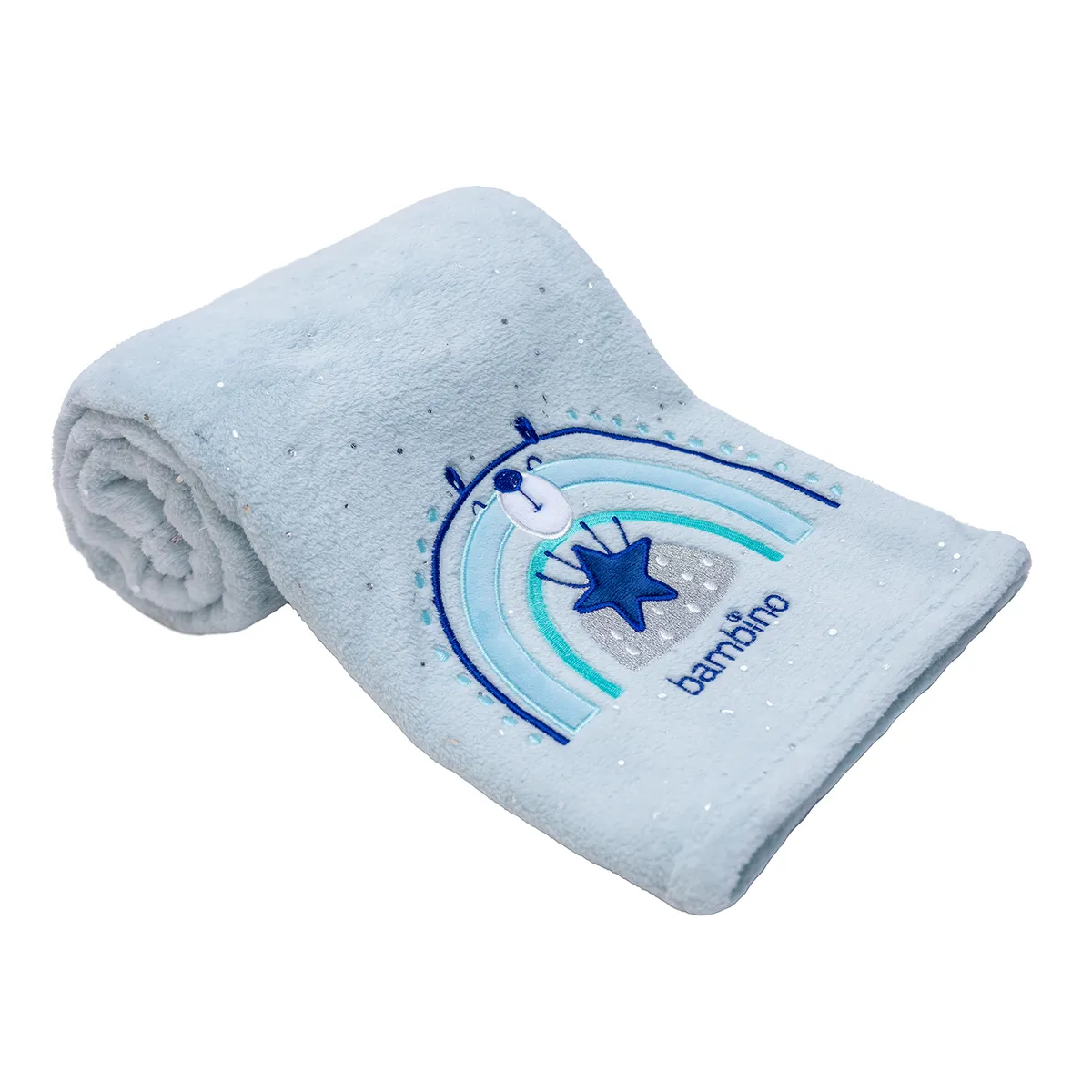 BAMBINO - Frazada De Coral Plush Celeste Arcoiris Niño