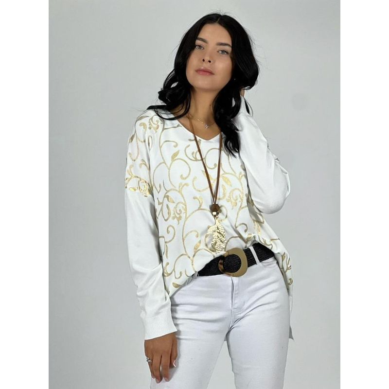 ENIGMATICA BOUTIQUE - Sweater Spandex Diseño Enredadera - Negro - Tamaño Único