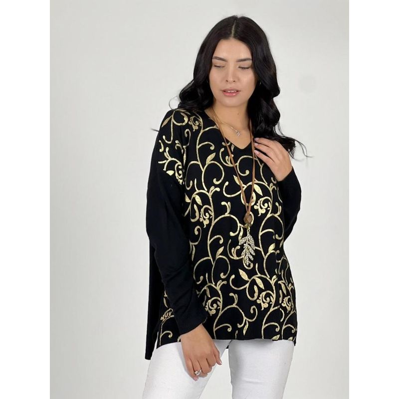 ENIGMATICA BOUTIQUE - Sweater Spandex Diseño Enredadera - Negro - Tamaño Único