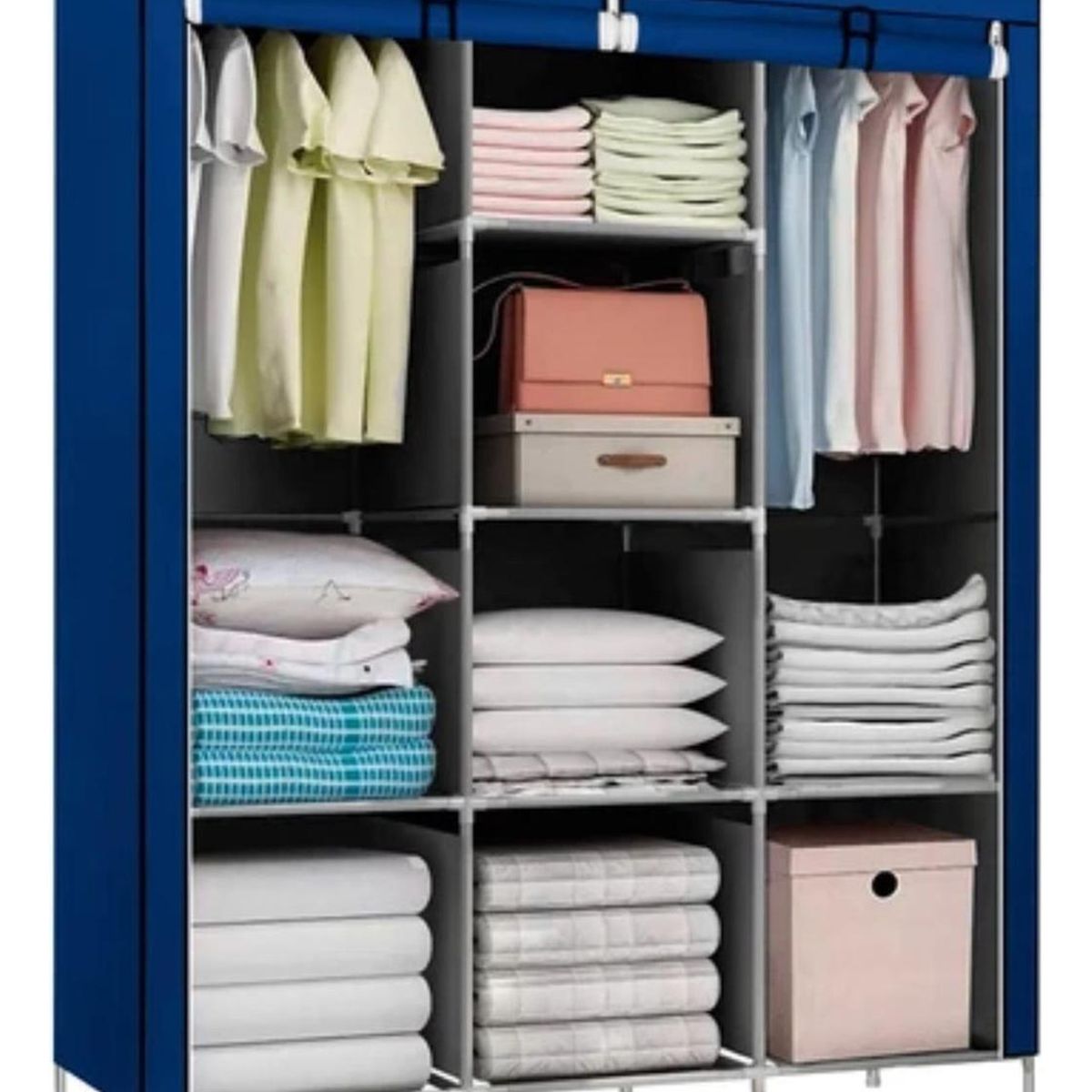 IMPORTCLICK - Closet Organizador Armable Tela Azul 3 Cuerpos 130x45x175 CM