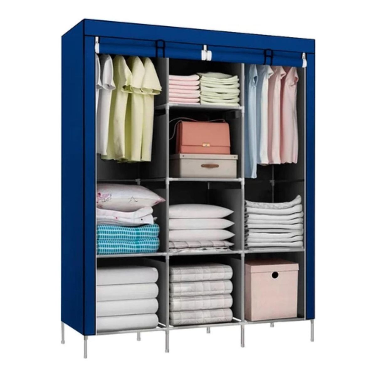 IMPORTCLICK - Closet Organizador Armable Tela Azul 3 Cuerpos 130x45x175 CM